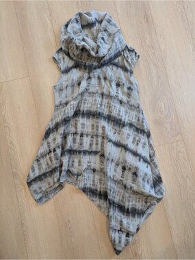BRYN WALKER NOA Tunic Cream/Black Linen Long Cowl Angle Hem XS - M Barely Worn
